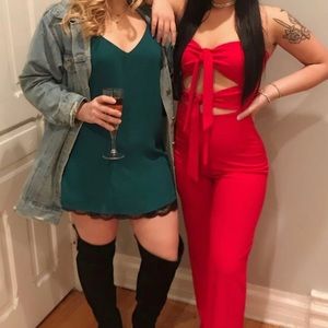 MISSGUIDED RED FRONT TIE JUMPSUIT